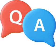 3d Speech bubble with q and a letters, png