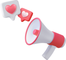 3d megaphone, loudspeaker with hearts png