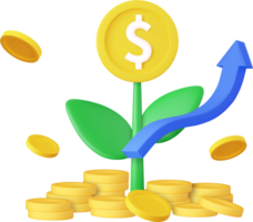 3d dinero árbol planta con moneda png