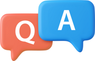 3d Speech bubble with q and a letters, png