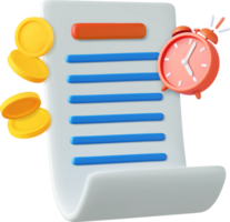 3d Bill with clock and golden coins png