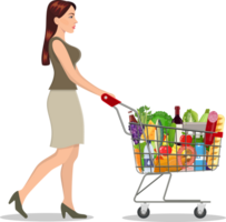 mujer con supermercado compras carro png