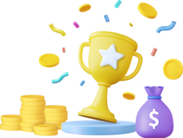 3d ganadores con dorado taza png