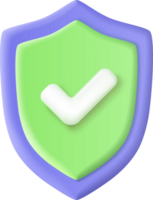 3d Shield protected icon with check png