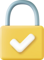 gul låst hänglås ikon med vit kolla upp symbol png