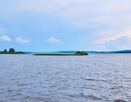 reed island in the middle of the river photo