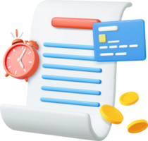 3d Bill with clock and golden coins png