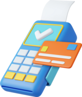 3d Pos terminal with receipt and credit card. png