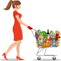 woman with supermarket shopping cart png