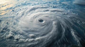 AI generated Hurricane Florence over Atlantics. Satellite view. Super typhoon over the ocean. The eye of the hurricane. The atmospheric cyclone photo