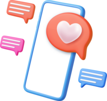 3d me gusta icono con corazón y teléfono inteligente png