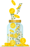 Money Jar. Saving dollar coin in jar. png