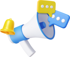 3D Megaphone with speech bubble and bell notification. png