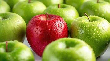 ai generado rojo manzana entre verde manzanas aislado en un blanco foto