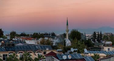 evening view of Kemer city, Turkey photo