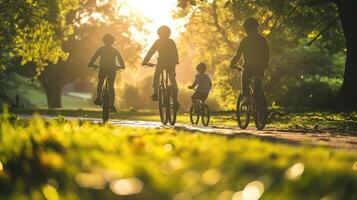 AI generated The family in the park on bicycles photo