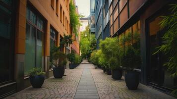 AI generated Alley with office buildings in modern Budapest area photo