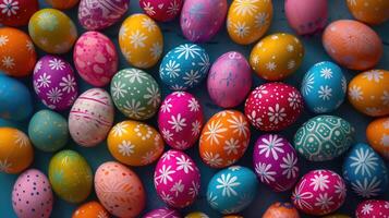 AI generated Colorful Easter eggs background photo