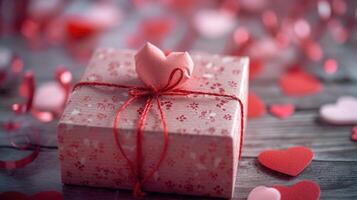 ai generado regalo caja de romántico amor en el san valentin día foto