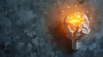 AI generated Inspiration concept crumpled paper light bulb metaphor for good idea photo