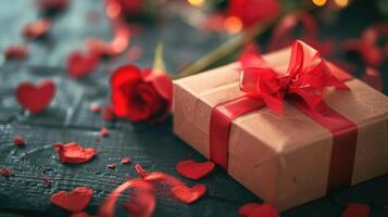 AI generated gift box of romantic love on the valentines day photo