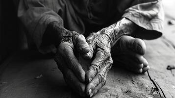 AI generated hands of beggar begging for money photo