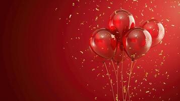 AI generated Birthday red balloons background design Happy birthday golden balloon and confetti decoration element for birth day celebration greeting card design photo