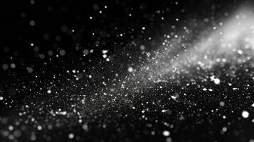 AI generated Texture of rain and fog on a black background overlay effect, Abstract splashes of Rain and Snow Overlay Freeze motion of white particles on black background photo