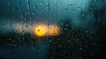 AI generated Rainy sky behind window glass. Gloomy and bad weather. photo