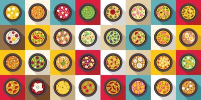 Street soup icons set flat vector. Cafe appetizer vector