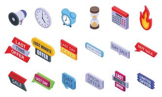 Last time offer icons set isometric vector. Sale flash hour vector