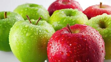 AI generated Red apple among green apples isolated on a white photo