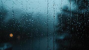 ai generado lluvioso cielo detrás ventana vaso. melancólico y malo clima. foto