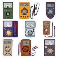 Multimeter icons set cartoon vector. Digital voltmeter vector