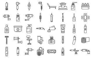 Tattoo equipment icons set outline vector. Machine needle vector