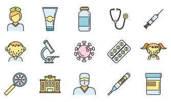 Health chicken pox icons set vector color line