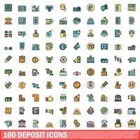 100 deposit icons set, color line style vector
