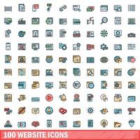 100 website icons set, color line style vector