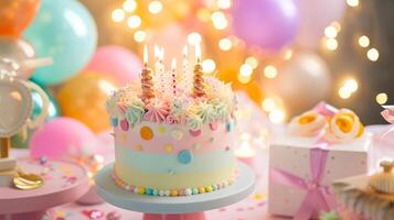 AI generated Birthday joy Celebratory cake with candle photo