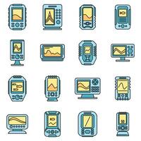 Echo sounder icons set vector color line