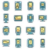 Echo sounder icons set vector color line