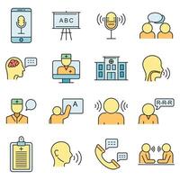 Speech therapist icons set vector color line