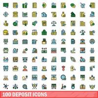 100 deposit icons set, color line style vector