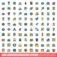 100 administrator icons set, color line style vector