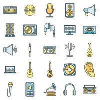 Acoustics audio icons set vector color line