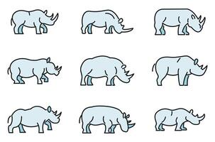 Rhino icons set vector color line