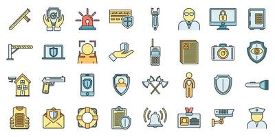 Security personal guard icons set vector color line