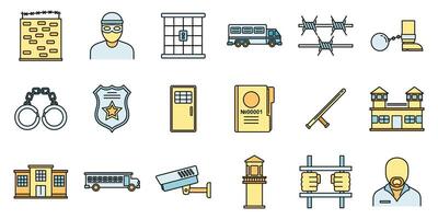 Prison human icons set vector color line