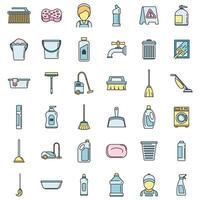 Cleaning services equipment icons set vector color line