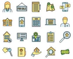 Investor realtor icons set vector color line